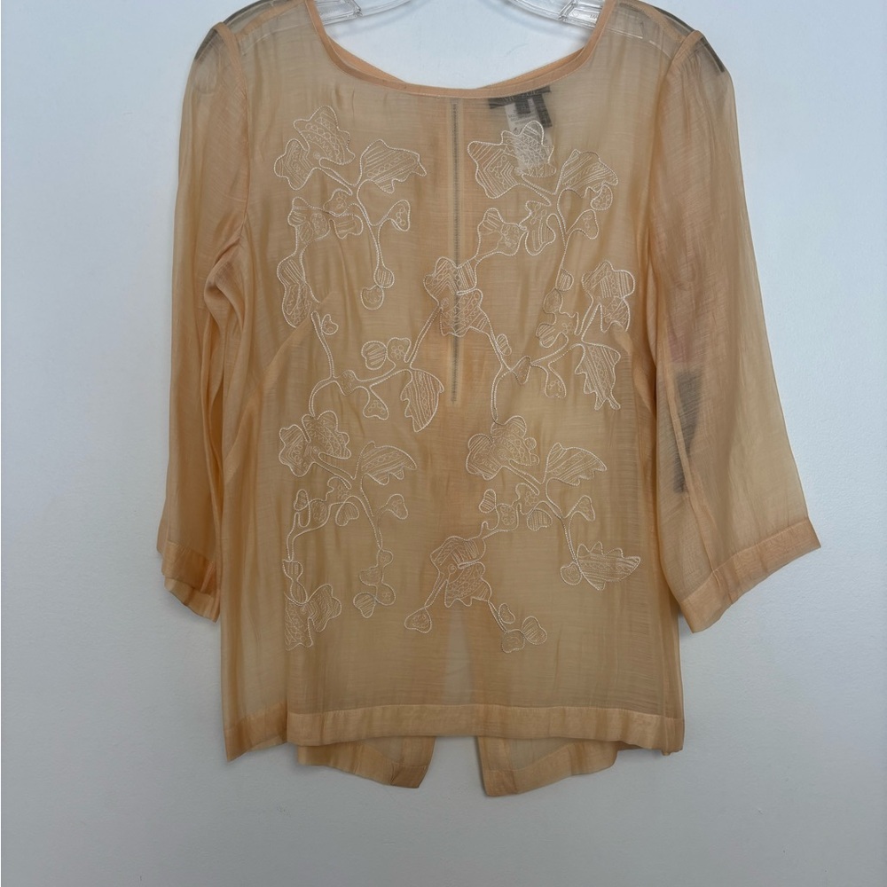NIC+ZOE Sheer Tan Embroidered Blouse NWT